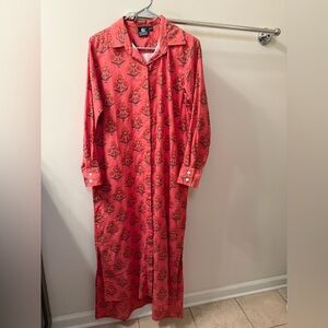 Madison Mathews Block Print Cotton Shirt Dress Small